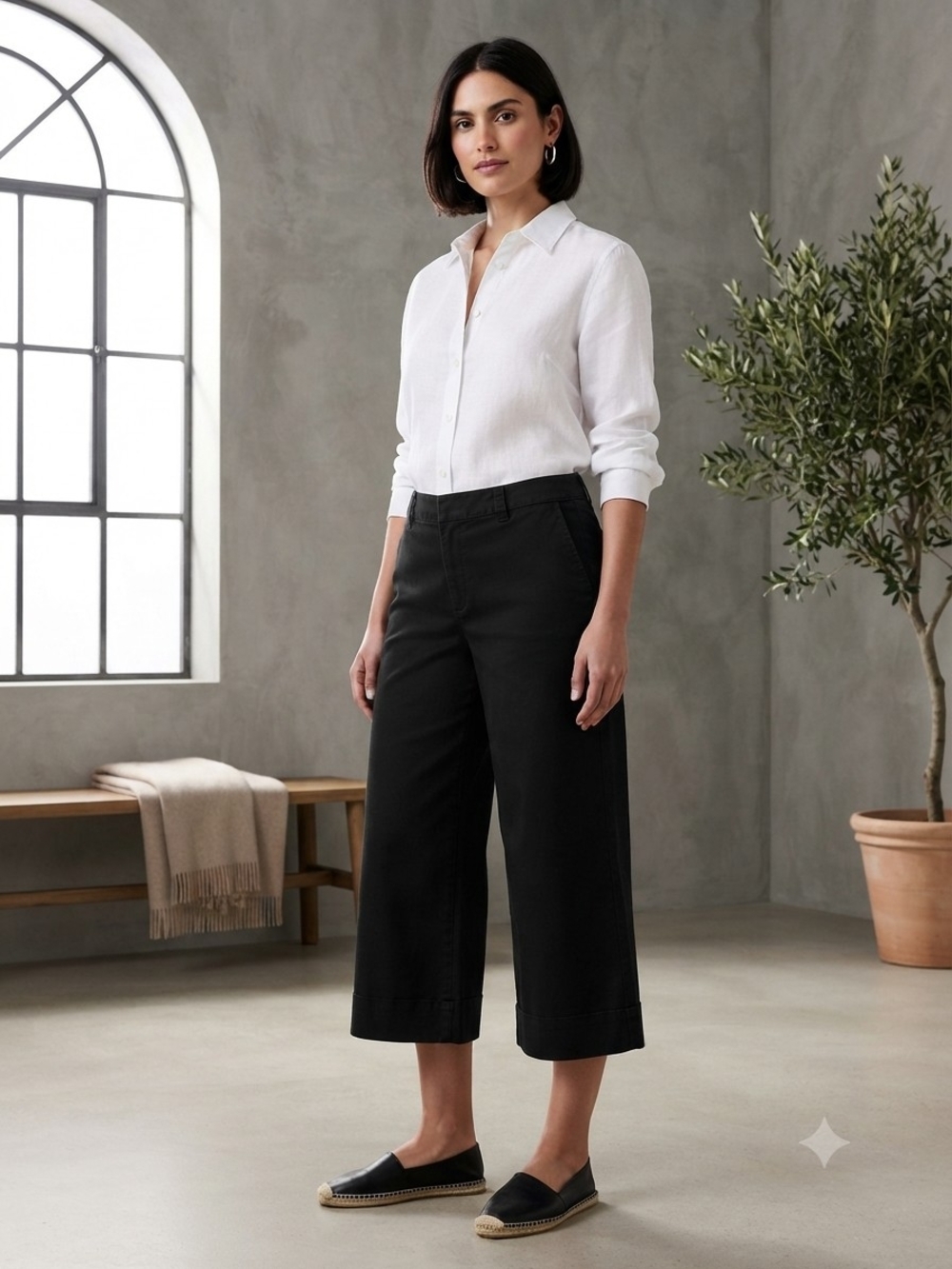 New York & Company Black Wide-Leg Cropped Pants